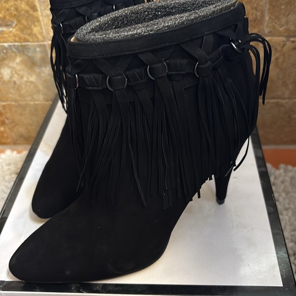 NINE WEST CASANDRI BLACK SUEDE HIGH HERL BOOTIE - Picture 7 of 8